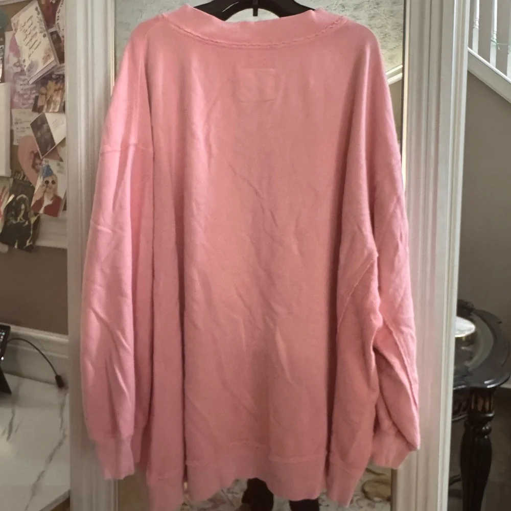 Aerie Off-the-Shoulder Coral/Peach V-Neck Sweater - Picture 6 of 6